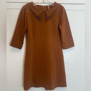Mono B Mustard/Brown Mini Dress with Embellished Collar